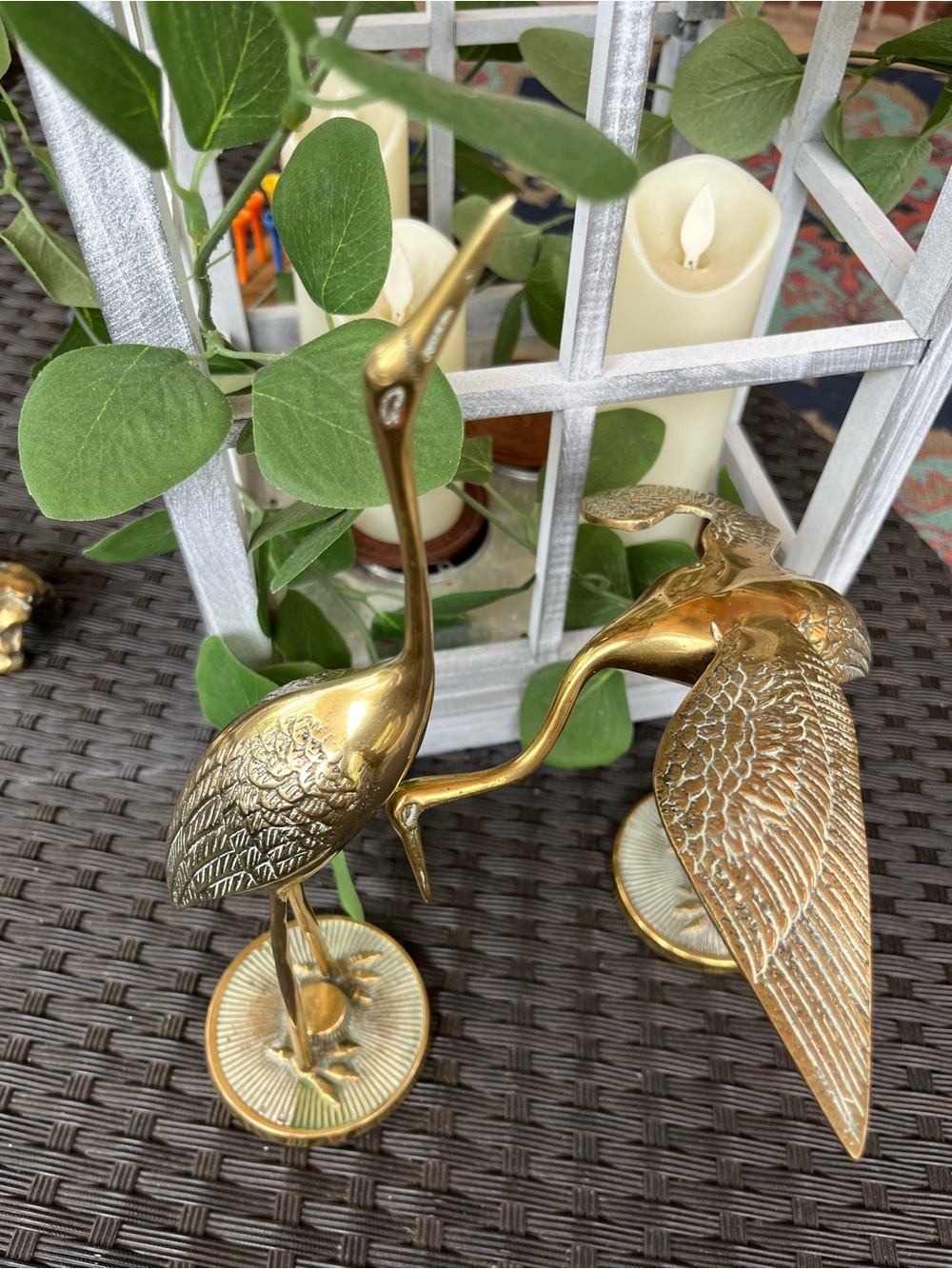 Vintage Brass Crane Bird Figurines - Gold Tone Set of Two - Picture 2 of 8